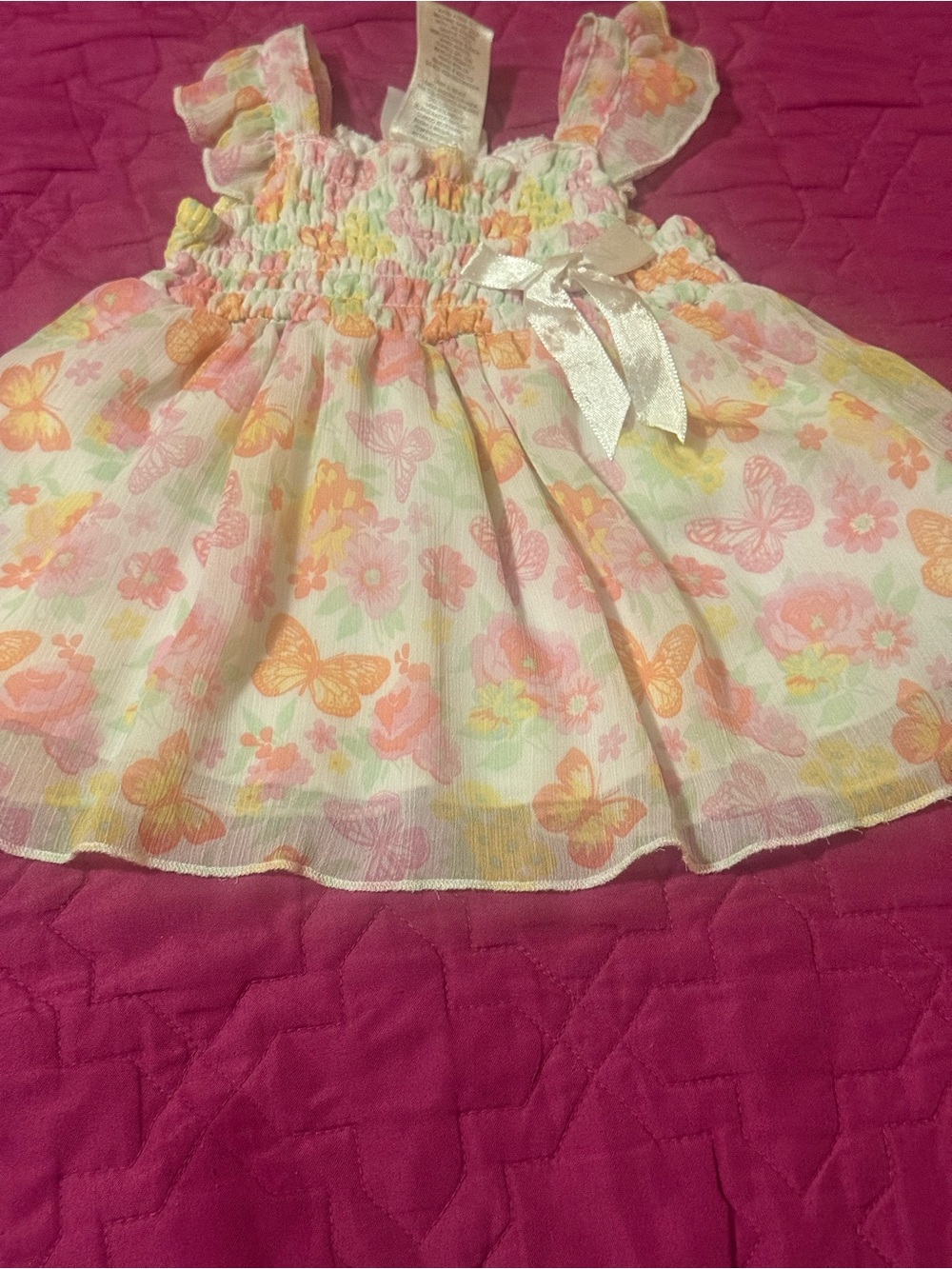 Girls Floral & Butterfly Pink Smocked Sundress